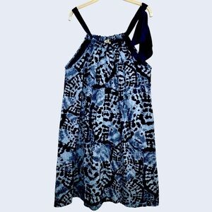Bellambra Italy Women’s Linen Dress S Blue Tie Dye Sleeveless Bow Strap Boho